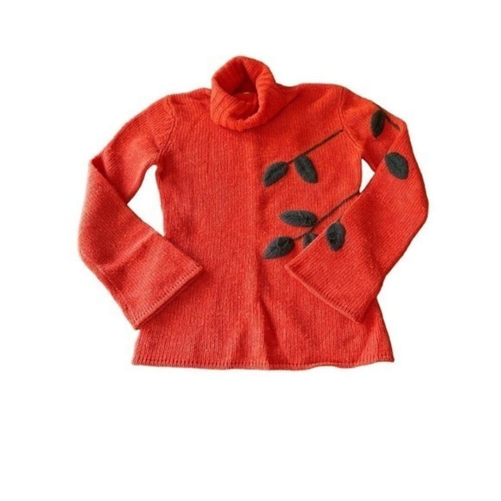 Bloomingdale's Orange‎ Wool Turtleneck Sweater Fall Leaves Size Small